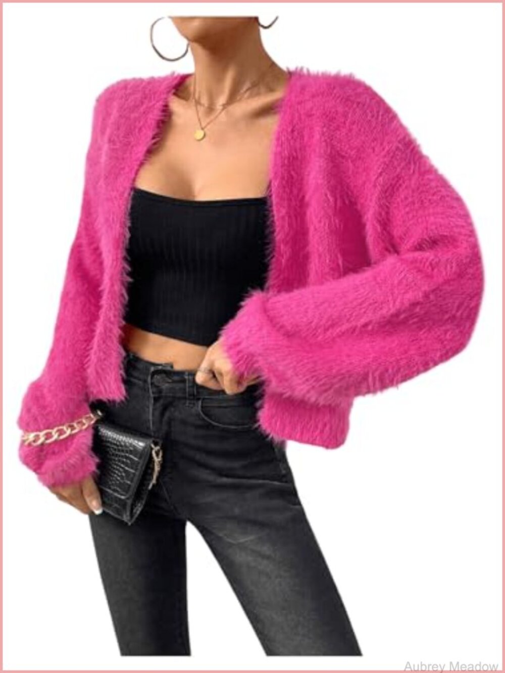 Fuzzy Crop Cardigan Long Sleeve Open Front Sweater Shrug